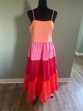 🌴 NWT English Factory Colorblock Tiered Maxi Dress Small Sunset Vacation